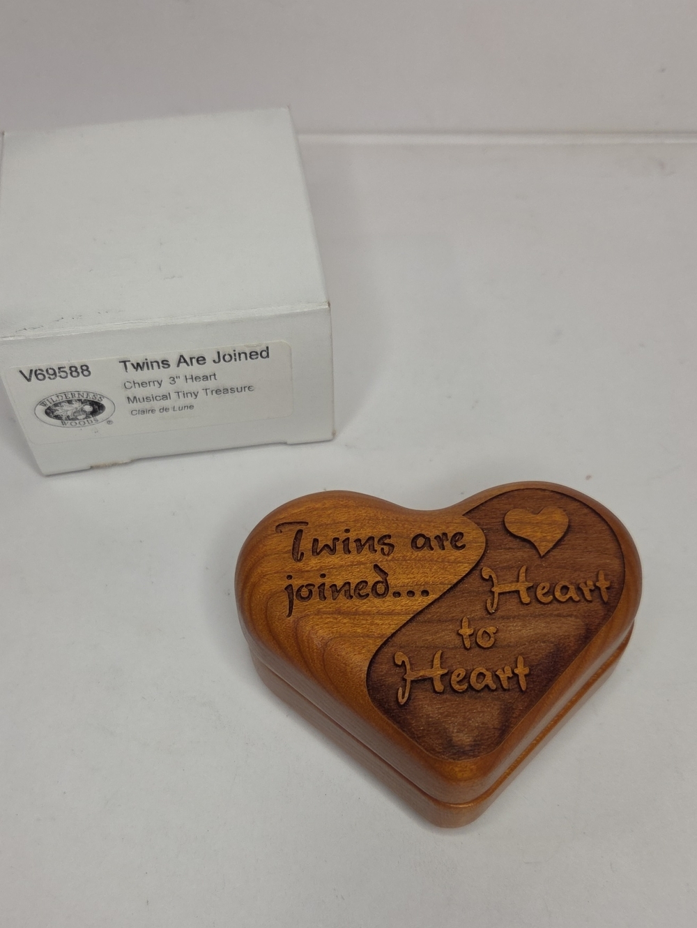 Wilderness Woods Heart Music Box - 'Twins are joined... Heart to Heart' 3"